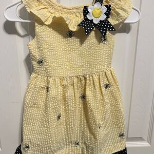 Yellow Gingham Kids Dress with Bee and Flower Accents